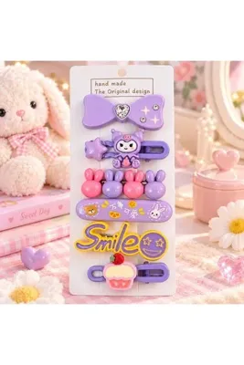 So Much Accesories 6’lı Kız Çocuk Saç Tokası Seti Mor Pembe Figürlü Çıtçıt Toka – Fiyonk Tavşan Smile Cupcake Saç Aksesuarı