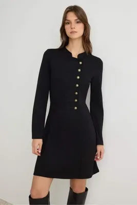 TRENDYOLMİLLA Siyah Düz Midi Örme Elbise TWOAW27EL00253 Astarsız