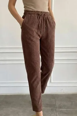 yb yağmur butik Beli Lastikli Kadife Dar paça Pantolon