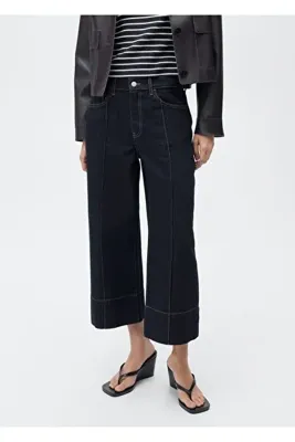 MANGO Woman Wideleg Crop Dikişli Jean