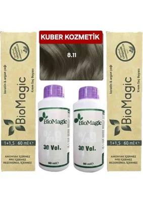 BioMagic 8.11 Yoğun Küllü Açık Kumral Organik Içerikli Amonyaksız Kalıcı Saç Boyası  Boya + Oksidan