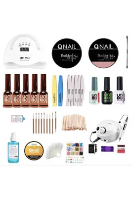 QNAİL PROFESSİONAL Protez Tırnak Full Seti 220W UV LED Lamba Builder Gel Freze Makinesi Jel Oje ve Nail Art Süs Seti