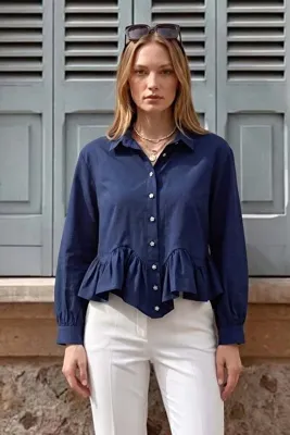 Fulla Moda Eteği Fırfırlı Salaş Gömlek