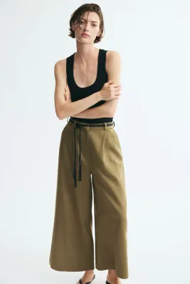 H&M Linen-blend tie-belt trousers