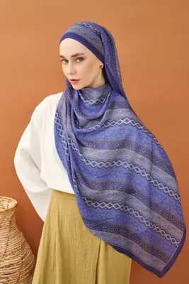 Silk Home Kadın Gece Mavi Etnik Desen Riva Tencel Şal 510013-14