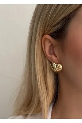 KİLİGİSTANBUL KALP GOLD RENK XUPİNG KÜPE 2 CM