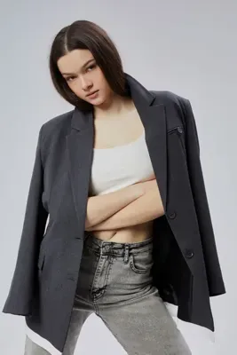 Bolivente Antrasit Oversize Uzun Blazer Ceket