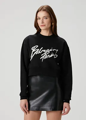 Balmain Siyah Logolu Crop Sweatshirt