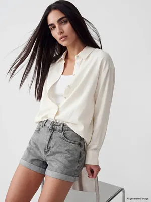 LCW Vision Keten Karışımlı Oversize Kadın Gömlek