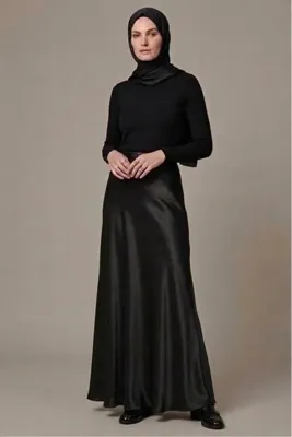 Mey Collection Kadın PARLAK SATEN Tesettür Ve Günlük Etek Boy:94-95cm SİYAH