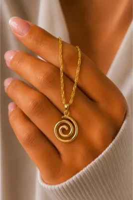 CAXBERN Unisex Sarmal Girdap Spiral Vortex Gold Singapur Zincir Kolye