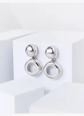 Jimmy Key Gümüş Rengi Geometrik Formlu Sallantılı Küpe