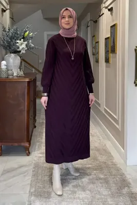 Rabia Şamlı Yağmur Triko Elbise Mürdüm