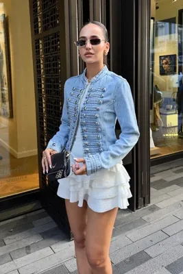 Nazliye Açık Mavi Napolyon Denim Ceket