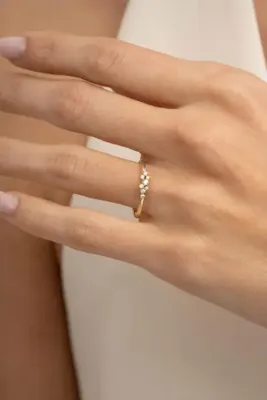 Sümer Telkari Lady Altın Yaldızlı Gümüş Sıra Taşlı Yüzük 3496