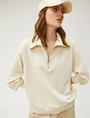 Koton Modal Sweatshirt Yarım Fermuarlı Dik Yaka