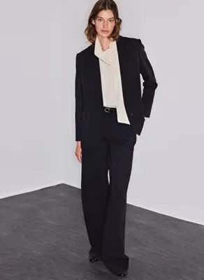 İpekyol IW6260106130 Siyah Kadın Uzun Kol Dokuma Kapaklı Çift Cepli Blazer
