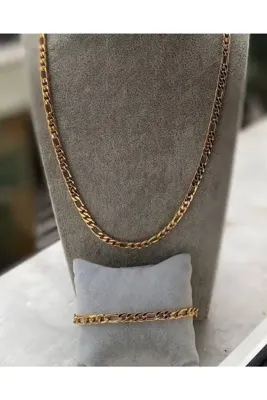 Genel Markalar Unisex Gold Kolye ve Bileklik Zincir Set