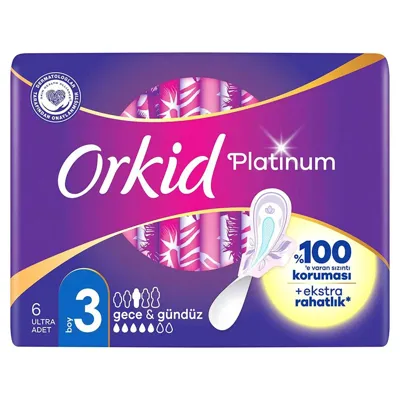 Orkid Platinum Hijyenik Ped Uzun Extra (Boy 3) Tekli Paket 6'lı