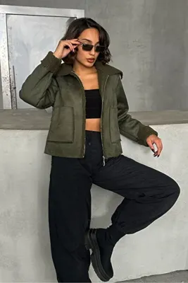 VERYMODA F Süet Peluş Mont - Haki Haki | | F1856 - Haki Haki