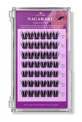 AYUME BEAUTY Nagaraku Kendinden Yapışkanlı Takma Kirpik Seti - Squirrel Style DIY Lashes - 12-14mm - 48 Adet Demet