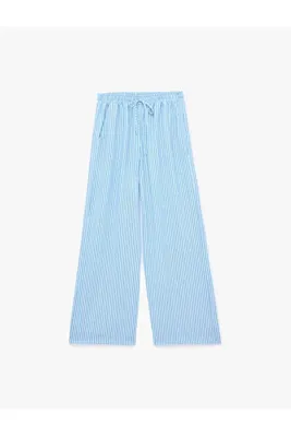 Koton Cep Detaylı Viskon Kumaş Normal Bel Bağcıklı Geniş Paça Çizgili Pijama Pantolon