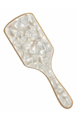 Roberta Lorenz Beyaz Sedefli inci Premium Asetat Bambu Saç Fırçası ve Tarağı 25 cm – Ergonomik Tasarım, Masaj Etkili