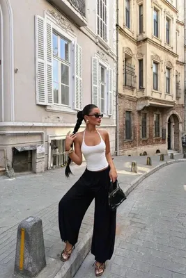 Eyyo Siyah Bağlamalı Bol Paça Pantolon