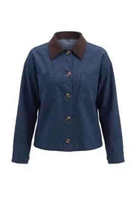 TRENDYOLMİLLA Indigo Kadife Yakalı Rahat Kalıp Ceket TWOAW27CE00036