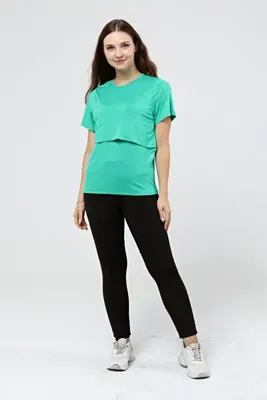 LadyMina Pijama Yeşil Kısa Kol Hamile Lohusa Ve Emzirme T-shirt