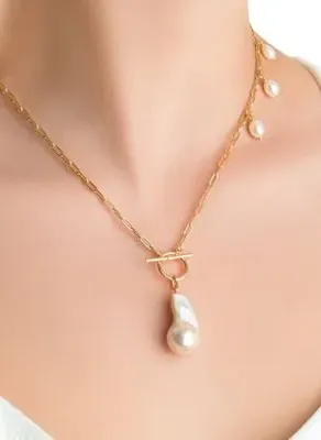 So Chic Helena 18 Ayar Sarı Altın Kaplama 45 Cm Gümüş İnci Kolye