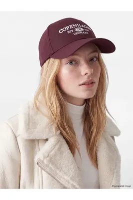 LC Waikiki NEVAVM Farkıyla LCW ACCESSORIES Bordo Gabardin Nakışlı Kadın Kep Şapka