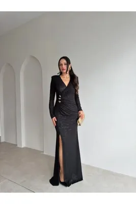 Mooi Butik SAMİRA Maxi Elbise 4335 - Siyah
