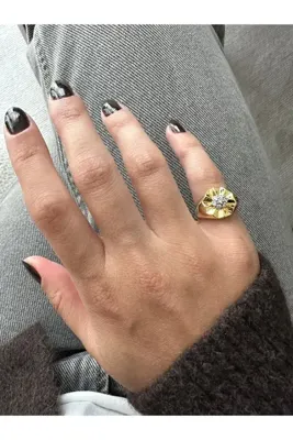 ringbox Gold Taşlı Geometrik Çiçek Serçe Parmak Yüzüğü
