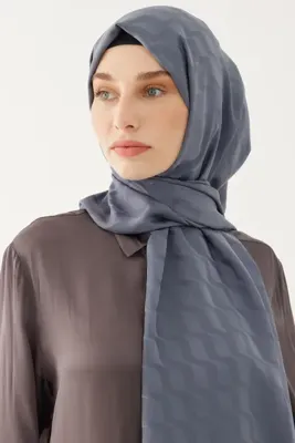 MİRSOY SCARF Dalga Desen İpeksi Jakar Şal - Füme