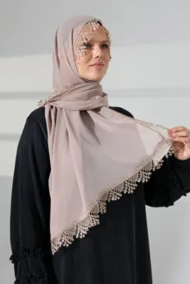 İhvanonline Mevlüt Örtüsü Demor Dantelli İğne Oyalı Çeyizlik Namaz Başörtüsü Vizon