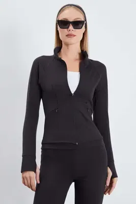 Fulla Moda Parmak Geçirmeli Dalgıç Kumaş Slim Fit Ceket