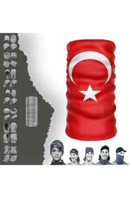 e taktik Türkiye Bayrak Desenli Boyunluk Dikişsiz Tüp Maske Buff Baf Saç bandı UV+50 Yansıtıcı 4 Mevsim Yarı Termal Üründür