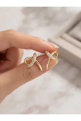 XUPING JEWELRY 14K Kaplama Gold Tasarım Küpe-Zirkon Taş Detaylı