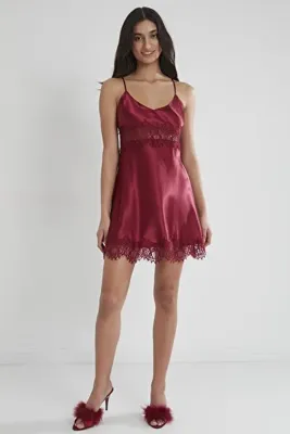 Pierre Cardin Saten Dantelli Kadın Gecelik - 685 Bordo