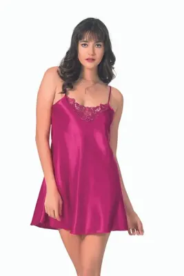 PRIMODA Kadın Pembe İnce Askılı Kısa Saten Gecelik
