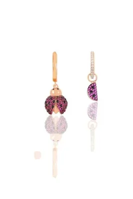 Söğütlü Silver Gümüş Rose Zirkon Taşlı Uğur Böceği Kombin Küpe Sgtl11776rose