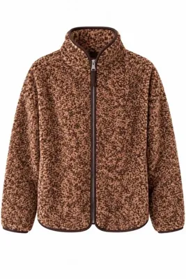 Dilay Gökoğlu Butik Kadın Desenli Dik Yaka Cep Detaylı Biyeli Fermuarlı Teddy Ceket