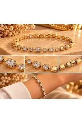 Genel Markalar Zirkon Taşlı Paslanmaz Çelik Altın İşçiliği Bileklik Gold