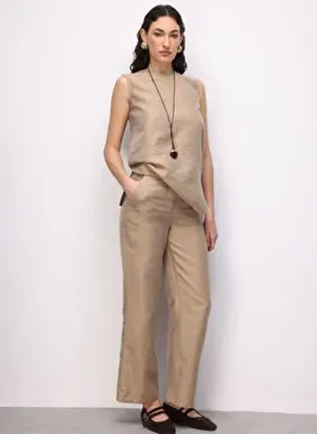 Mizalle Bej Kadın Viskoz Karışımlı Pantolon M2MZ1010130256