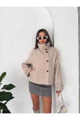 Ekim Store Dik Yakalı Düğmeli Kaşe Ceket