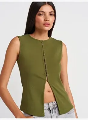 Dilvin 31701 Düğme Detaylı Kolsuz Top