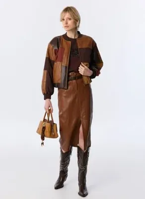 Twist TW6260012410 Taba Kadın Bisiklet Yaka Colorblock Oversize Mont