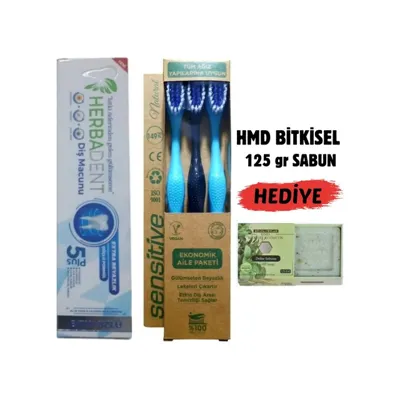 Herbadent Bitki Özlü Diş Macunu + Diş Fırçası  3'lü + Hmd Sabun 125 G