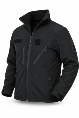 Port Siyah Softshell Su Geçirmez Bol Kalıp Unisex Fermuarlı Cepli Rüzgarlık Mont
